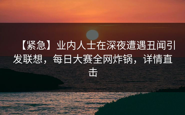 【紧急】业内人士在深夜遭遇丑闻引发联想,每日大赛全网炸锅,详情直击